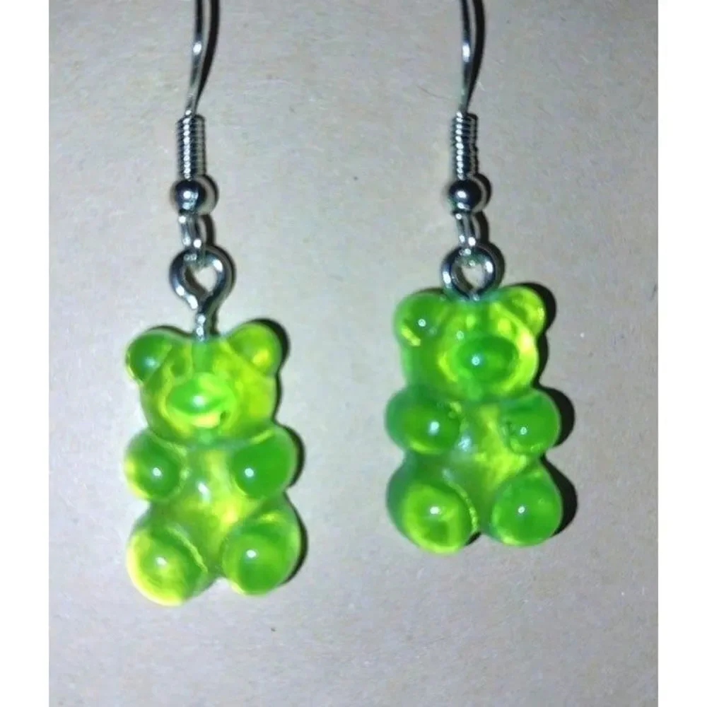 Green gummy bear Earrings For Kids And Adults